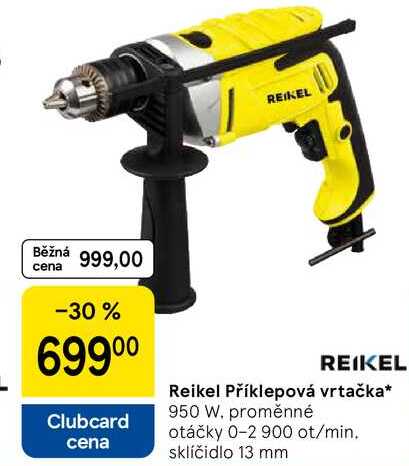 Reikel Příklepová vrtačka, 950 W. proměnné otáčky 0-2 900 ot/min. sklíčidlo 13 mm 