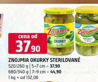 ZNOJMIA OKURKY STERILOVANÉ 520/260 g 5-7 cm 680/340 g 7-9 cm