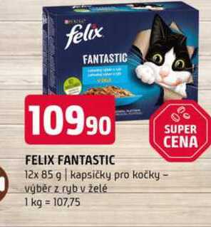 FELIX FANTASTIC 12x 85 g kapsičky pro kočky výběr z ryb v želé 