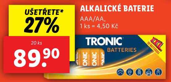 ALKALICKÉ BATERIE, 20 ks