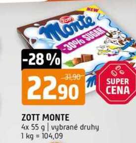 ZOTT MONTE 4x 55 g vybrané druhy