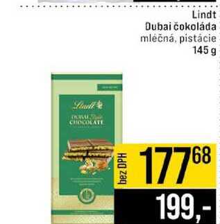 Lindt Dubai čokoláda mléčná, pistácie 145 g 