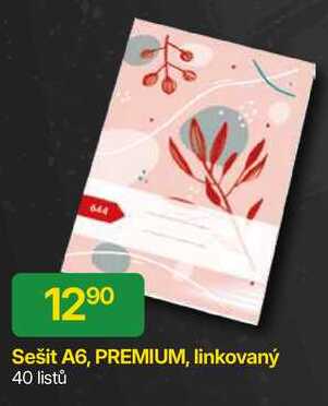 Sešit A6, PREMIUM, linkovaný 40 listů 