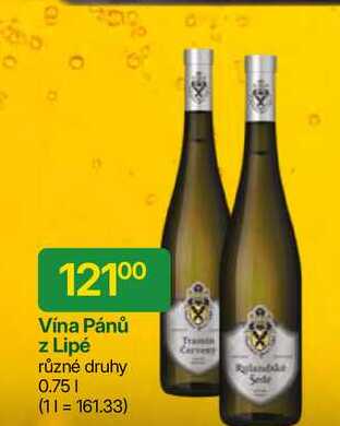 Vína Pánů z Lipé různé druhy 0.75l