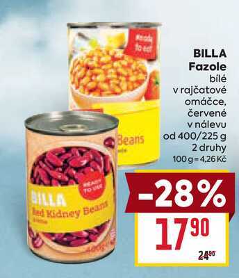 BILLA Fazole bílé v rajčatové omáčce, červené v nálevu Beans od 400/225 g 