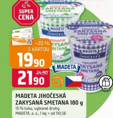 MADETA JIHOČESKÁ ZAKYSANÁ SMETANA 180 g 15% tuku, vybrané druhy