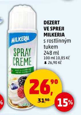 DEZERT VE SPREJI MILKERIA s rostlinným tukem, 248 ml  
