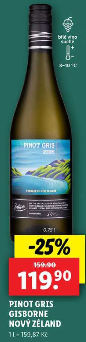 PINOT GRIS GISBORNE NOVÝ ZÉLAND, 0,75 l