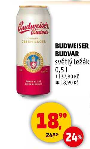 Budweiser Budvar světlý ležák, 0,5 l 