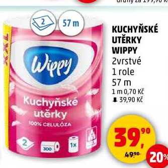 KUCHYŇSKÉ UTĚRKY WIPPY 2vrstvé, 1 role, 57 m 