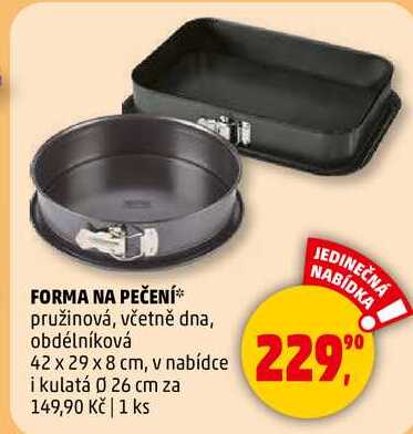 FORMA NA PEČENÍ pružinová, včetně dna, obdélníková 42 x 29 x 8 cm, v nabídce i kulatá průměr 26 cm, 1 ks