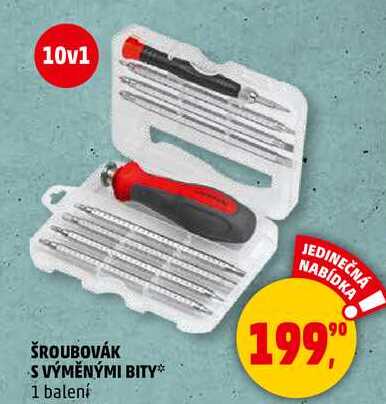 ŠROUBOVÁK S VÝMĚNÝMI BITY, 1 balení  