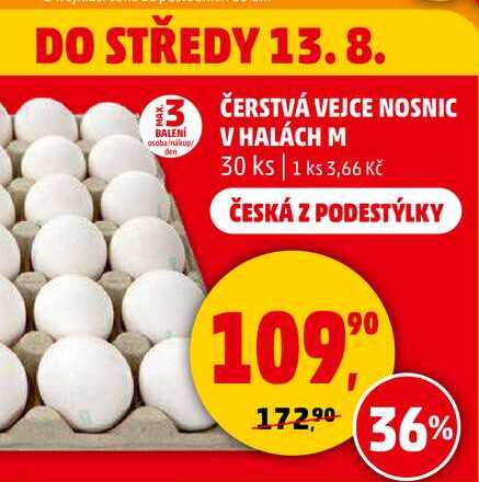 ČERSTVÁ VEJCE NOSNIC V HALÁCH M, 30 ks