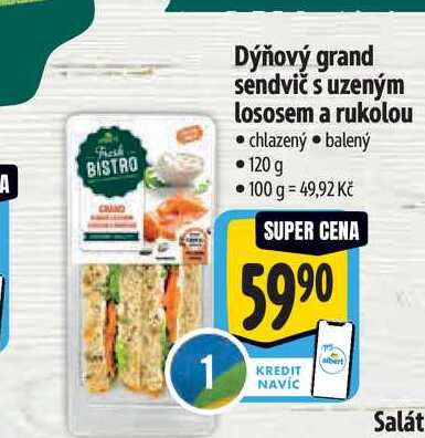 Dýňový grand sendvič s uzeným lososem a rukolou chlazený, balený 120 g  