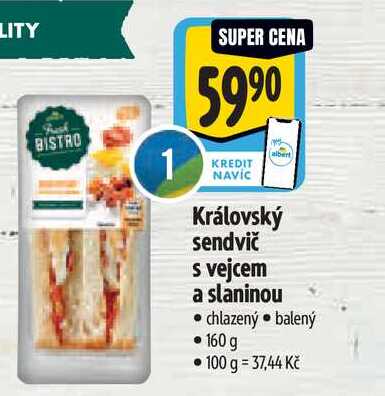 Královský sendvič s vejcem a slaninou, chlazený, balený 160 g 