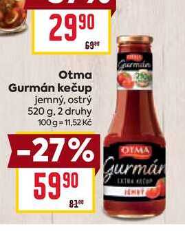 Otma Gurmán kečup jemný, ostrý 520 g