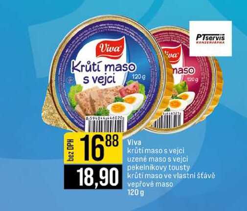 Viva Krůtí maso s vejci üzené maso s vejci pekelnikovy tousty krůtí maso ve vlastní šťávě vepřové maso 120g