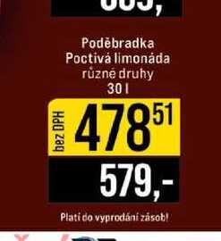 Poděbradka Poctivá limonáda různé druhy 30l