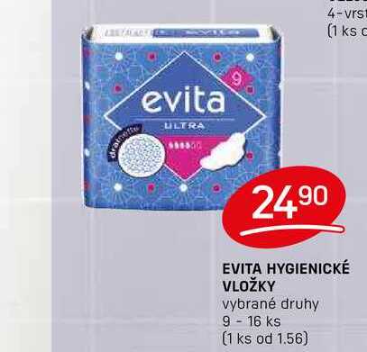 EVITA HYGIENICKÉ VLOŽKY vybrané druhy 9-16 ks