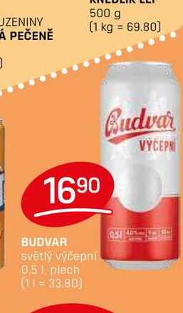 BUDVAR světlý výčepní 0,5l, plech
