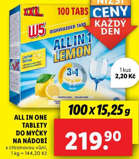 ALL IN ONE TABLETY DO MYČKY NA NÁDOBÍ, 100x 12,25 g