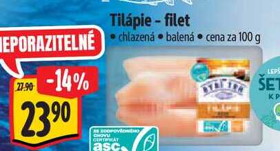 Tilápie - filet, cena za 100 g