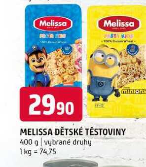 MELISSA DĚTSKÉ TĚSTOVINY 400 g vybrané druhy 