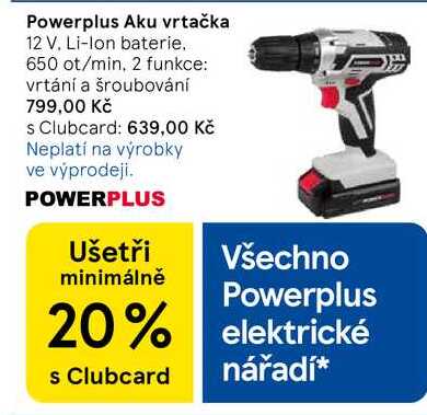 Powerplus Aku vrtačka, 12 V. Li-Ion baterie. 650 ot/min, 2 funkce: vrtání a šroubování  