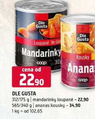 Die Gusta mandarinky loupané ananas kousky