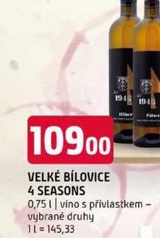 VELKÉ BÍLOVICE 4 SEASONS 0,75l víno s přívlastkem vybrané druhy 