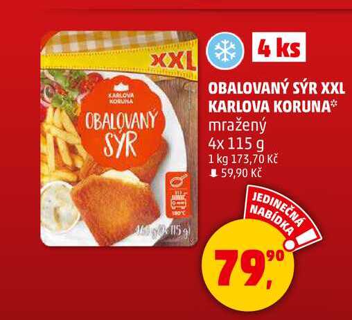OBALOVANÝ SÝR XXL KARLOVA KORUNA mražený, 4x 115 g 