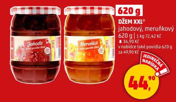 DŽEM XXL jahodový, meruňkový, 620 g  