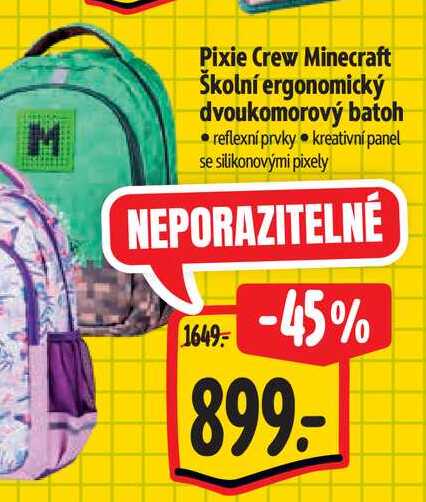   Pixie Crew Minecraft Školní ergonomický dvoukomorový batoh  