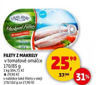 FILETY Z MAKRELY v tomatové omáčce, 170/85 g 