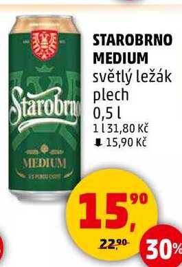 STAROBRNO MEDIUM světlý ležák plech, 0,5 l 