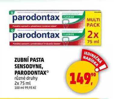 Parodontax zubní pasta, vybrané druhy, 2 x 75ml