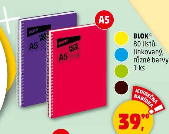BLOK 80 listů, linkovaný, různé barvy, 1 ks 