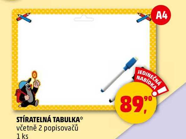 STÍRATELNÁ TABULKA včetně 2 popisovačů, 1 ks  