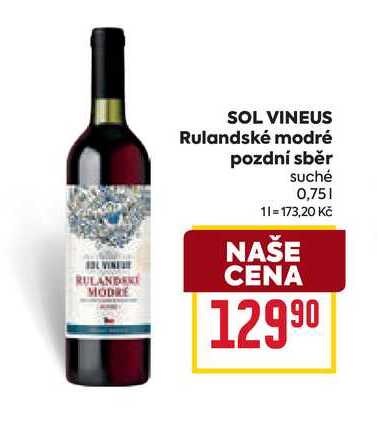 SOL VINEUS Rulandské modré pozdní sběr suché 0,75l 