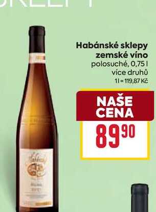 Habánské sklepy zemské víno polosuché, 0,75l