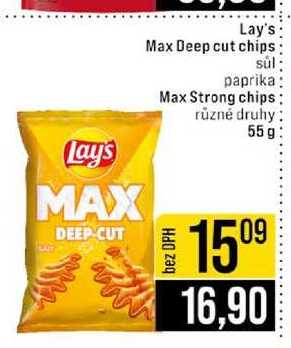 Lay's Max Deep cut chips súl paprika Max Strong chips různé druhy 55 g