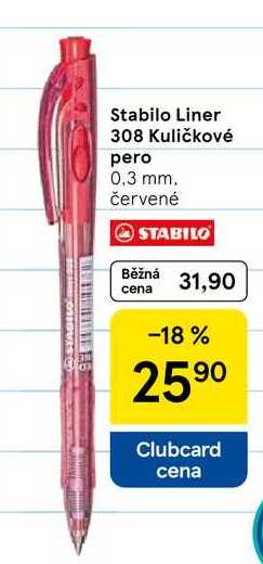 Stabilo Liner 308 Kuličkové pero, 0,3 mm. červené  
