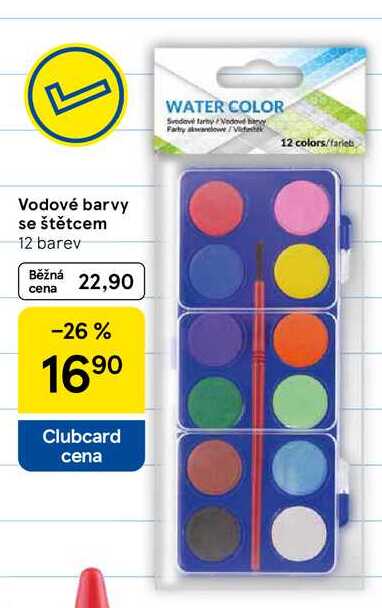 Vodové barvy se štětcem, 12 barev  