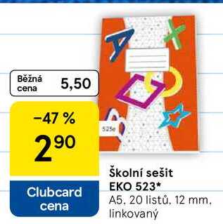 Školní sešit EKO 523, A5, 20 listů, 12 mm. linkovaný 