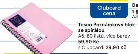 Tesco Poznámkový blok se spirálou A5, 80 listů, více barev 