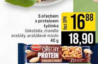 S ořechem a proteinem tyčinka čokoláda, mandle arašídy, arašídové máslo 40 g 