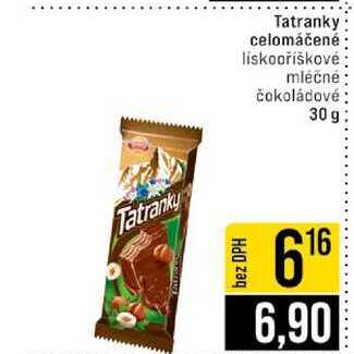 Tatranky celomáčené lískooříškové mléčné čokoládové 30 g