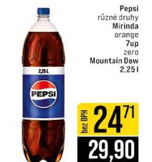 Pepsi různé druhy Mirinda orange 7up zero Mountain Dew 2,25l