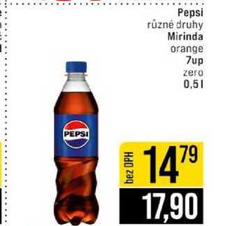 Pepsi různé druhy Mirinda orange 7up zero 0,5l