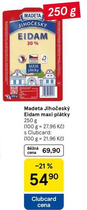 Madeta Jihočeský Eidam maxi plátky, 250 g  